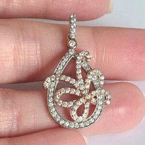 Sterling Silver Rose Gold Tone Crystal Butterfly Leaf Pendant